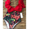 Floral Ruffled Hem Bikini Set Women Flora V-neck High-waisted Two Piece Swimsuit 2018 Girl Beach Bathing Suit Swimwear Biquinis