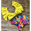 Floral Ruffled Hem Bikini Set Women Flora V-neck High-waisted Two Piece Swimsuit 2018 Girl Beach Bathing Suit Swimwear Biquinis