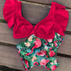 Floral Ruffled Hem Bikini Set Women Flora V-neck High-waisted Two Piece Swimsuit 2018 Girl Beach Bathing Suit Swimwear Biquinis